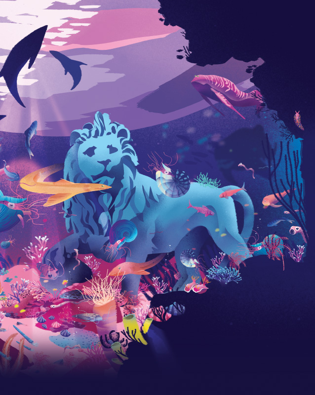 lion Waterloo affiche science océan